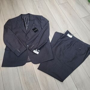 Guy Laroche Men's Wool Tailored Suit Blazer Trousers Size 46S Charcoal Gray NEW